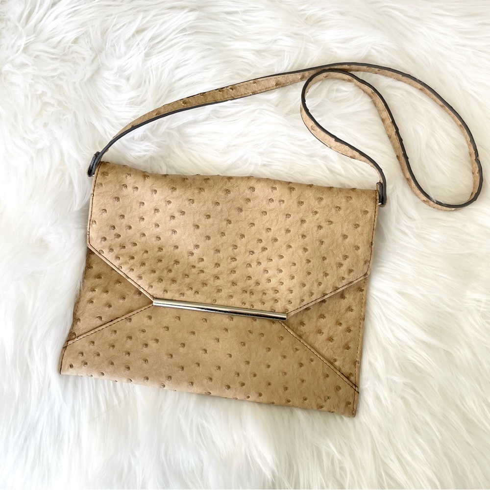 Merona Faux Pebbled Ostrich Leather Purse/Clutch Removable Strap Beige Tan
